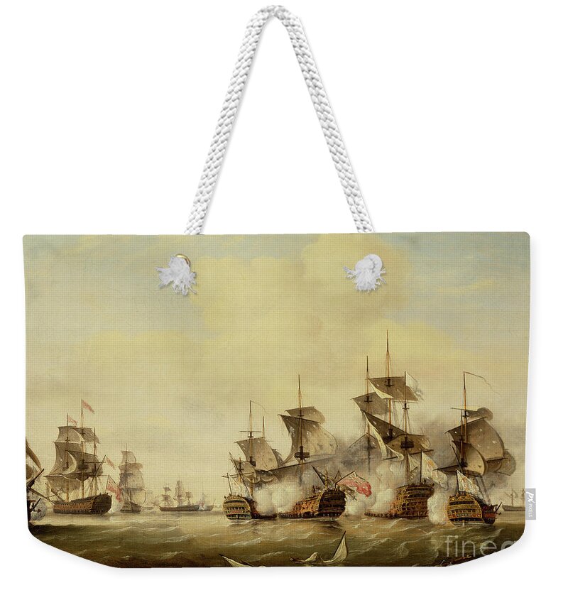 Battle Of Toulon Weekender Tote Bag featuring the painting The Battle Of Toulon, 1780 by Thomas Luny