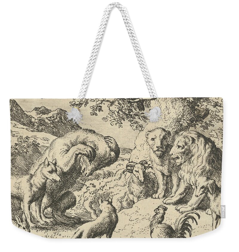 17th Century Art Weekender Tote Bag featuring the relief The Bear Seeks Justice from the Lion Against Renard by The Bear Seeks Justice from the Lion Against Renard
