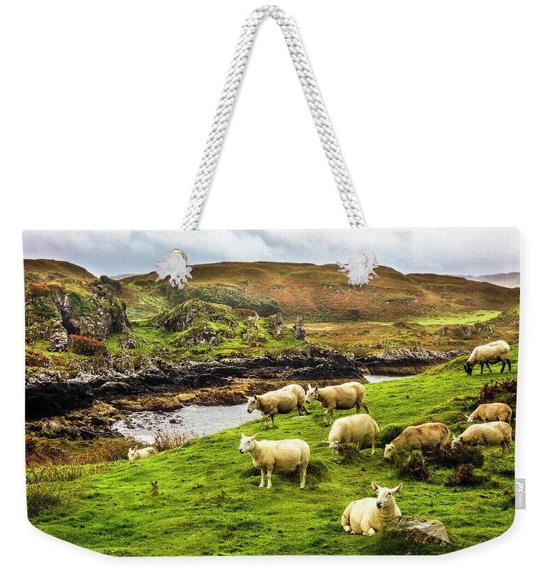 Clouds Weekender Tote Bag featuring the photograph The Beautiful Isle of Kerrera by Debra and Dave Vanderlaan