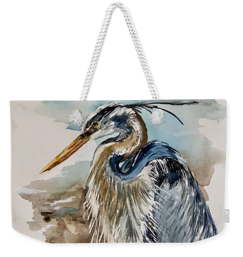  Weekender Tote Bag featuring the painting The bird by Diane Ziemski