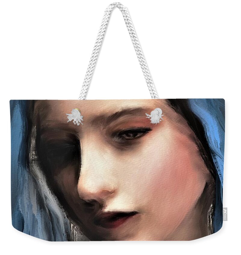 Woman Weekender Tote Bag featuring the painting The Blue Scarf by Diane Chandler