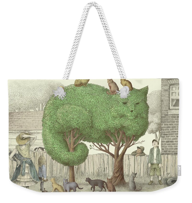 Cat Weekender Tote Bag featuring the drawing The Cat Tree by Eric Fan