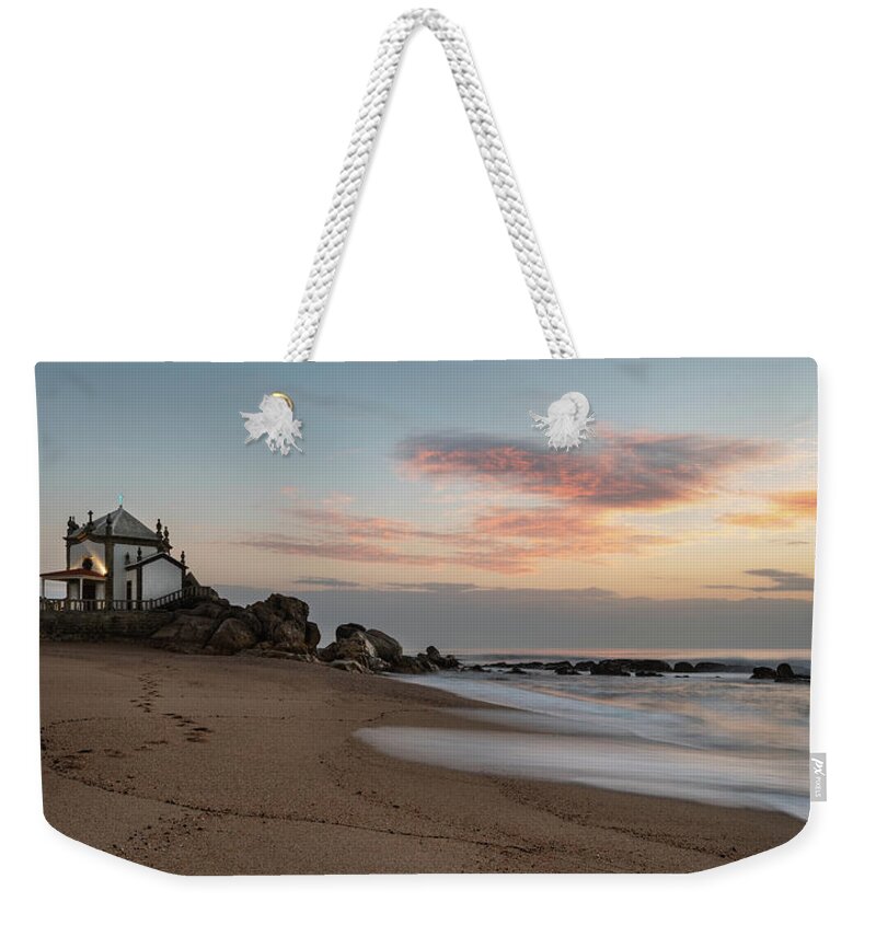 Seascape Weekender Tote Bag featuring the photograph The Chapel of Senhor da Pedra, Porto Portugal by Michalakis Ppalis