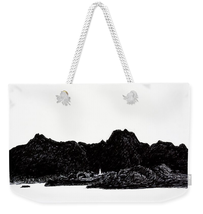 Lofoten Weekender Tote Bag featuring the drawing The Church Far North by Hans Egil Saele
