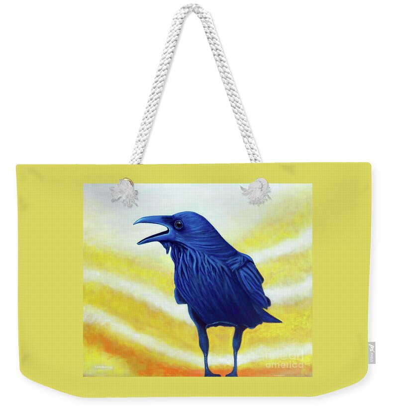 Raven Weekender Tote Bag featuring the painting The Conversation by Brian Commerford
