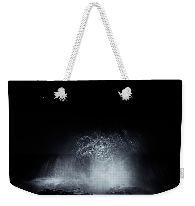 Tranquility Weekender Tote Bag featuring the photograph The Crescent Moon And Waves Splashing by Stocktrek Images/luis Argerich