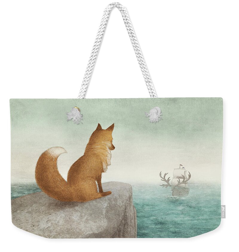Fox Weekender Tote Bag featuring the drawing The Day the Antlered Ship Arrived by Eric Fan