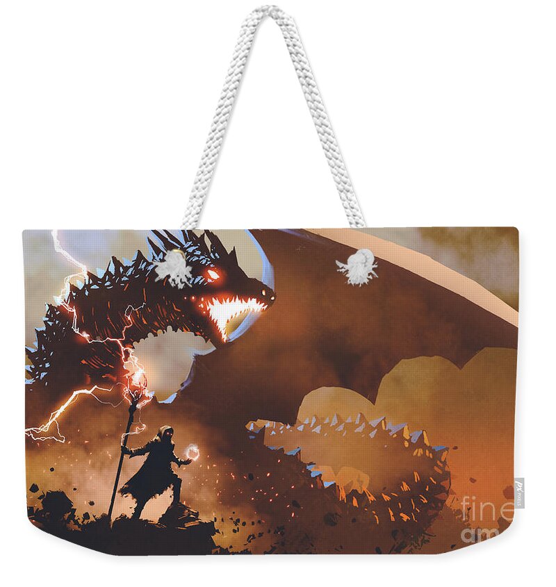 Illustration Weekender Tote Bag featuring the painting The Dragon Wizard by Tithi Luadthong