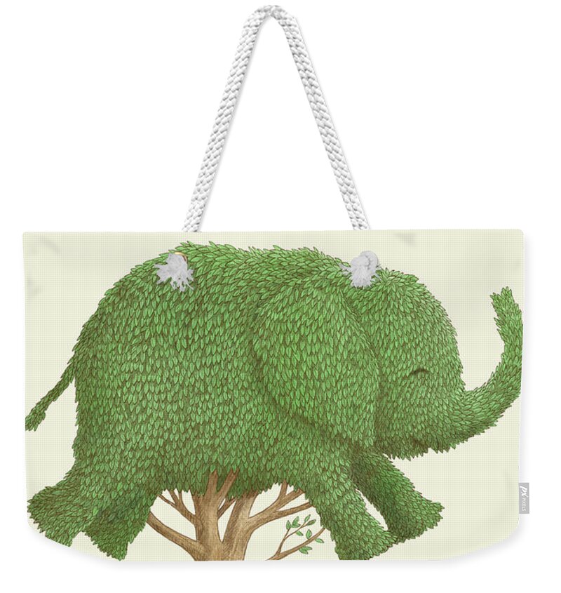 Elephant Weekender Tote Bag featuring the drawing The Elephant Tree by Eric Fan