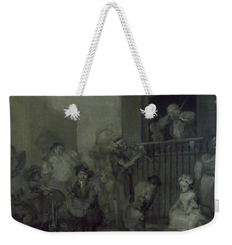 Hogarth Weekender Tote Bag featuring the painting The Enraged Musician, 17th Century by William Hogarth