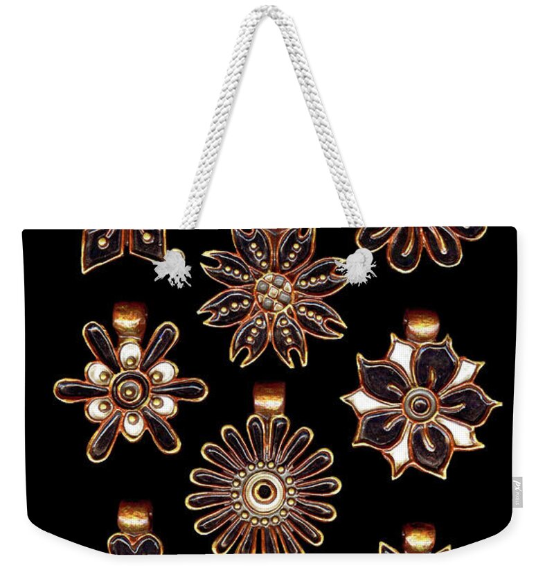 Polymer Clay Weekender Tote Bag featuring the jewelry The Exalted Beauty Empress Medallions. Onyx by Amy E Fraser