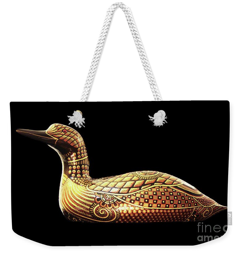 Loon Weekender Tote Bag featuring the sculpture The Exalted Beauty Loon. Display 3 by Amy E Fraser
