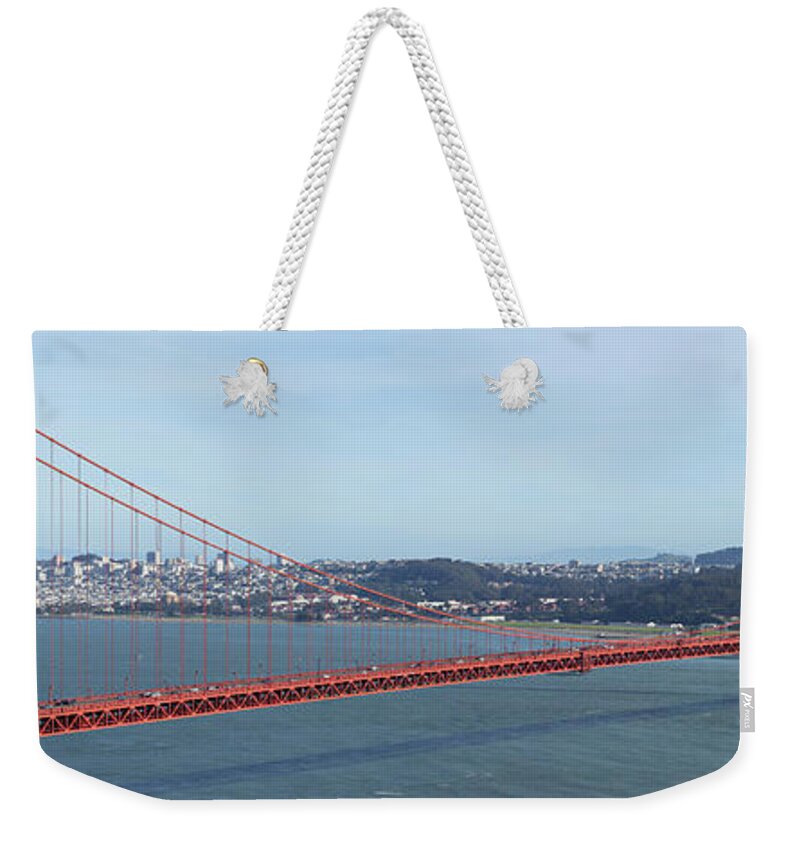 Panoramic Weekender Tote Bag featuring the photograph The Famous Golden Gate Bridge, Located by S. Greg Panosian