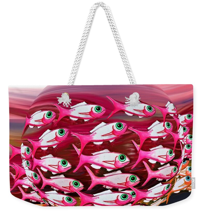 Modern Abstract Weekender Tote Bag featuring the painting The Fish Eye View by Joan Stratton