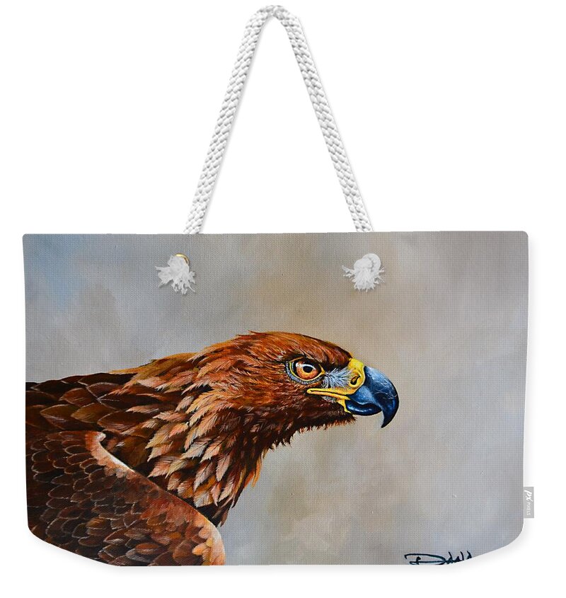 Birds Weekender Tote Bag featuring the painting The Golden Eagle by Dana Newman