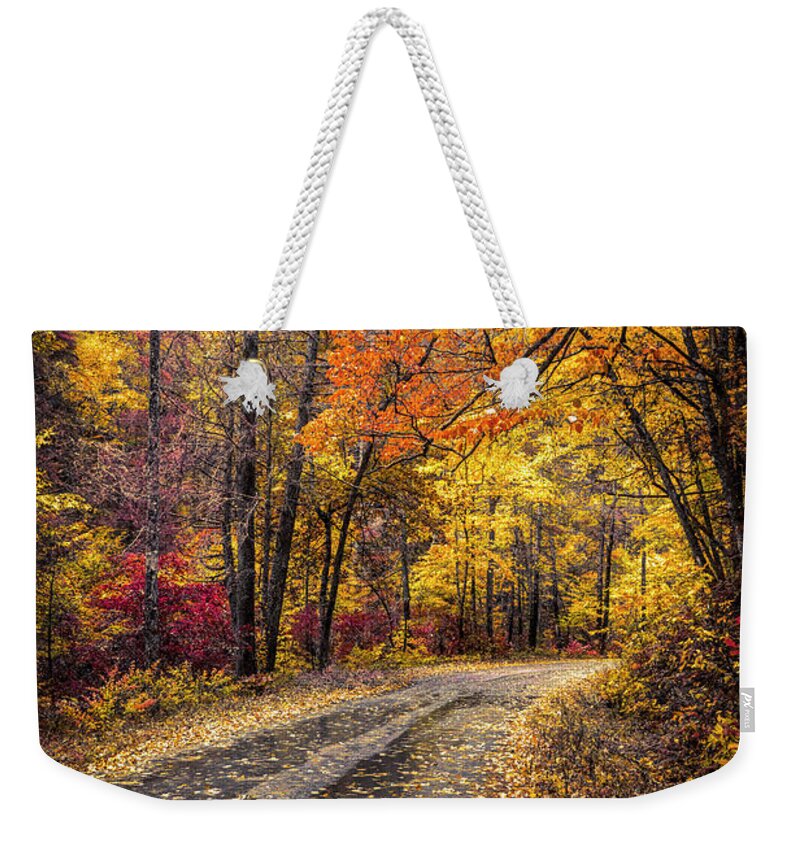 Appalachia Weekender Tote Bag featuring the photograph The Golds of Autumn by Debra and Dave Vanderlaan