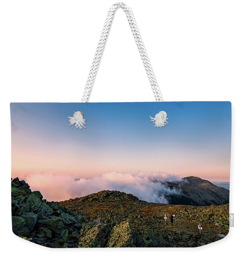 Clouds Weekender Tote Bag featuring the photograph The Hiker - Mt Jefferson, NH by Jeff Sinon