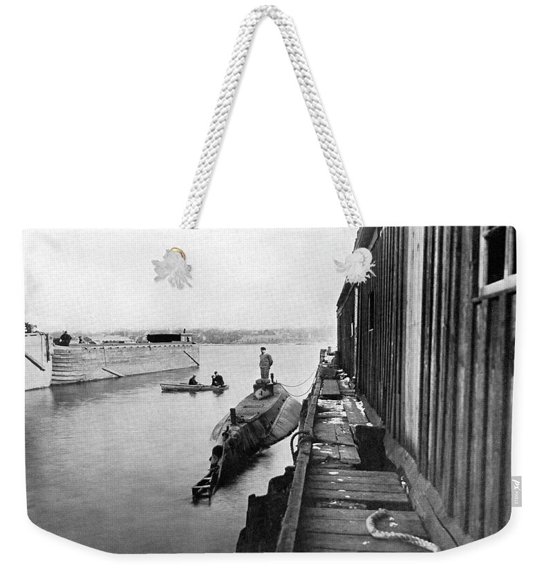 Navy Weekender Tote Bag featuring the painting The Holland Submarine Torpedo Boat #2 by Unknown