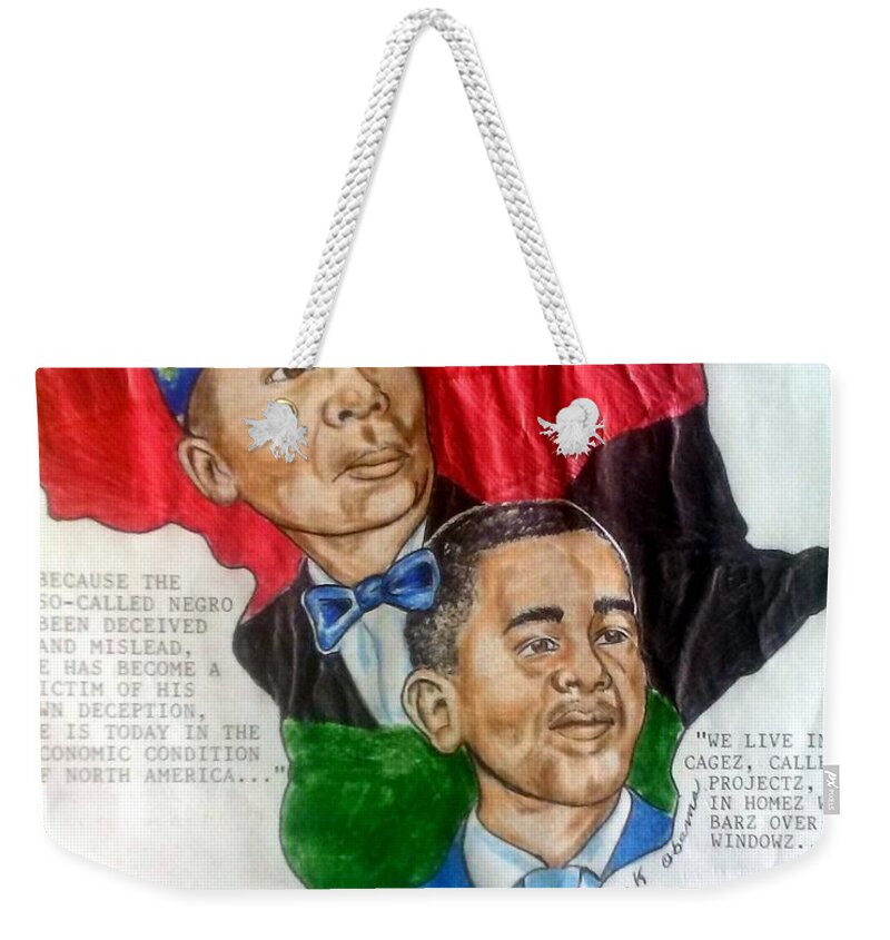 Blak Art Weekender Tote Bag featuring the drawing The Honorable Elijah Muhammad and President Barack Obama by Joedee