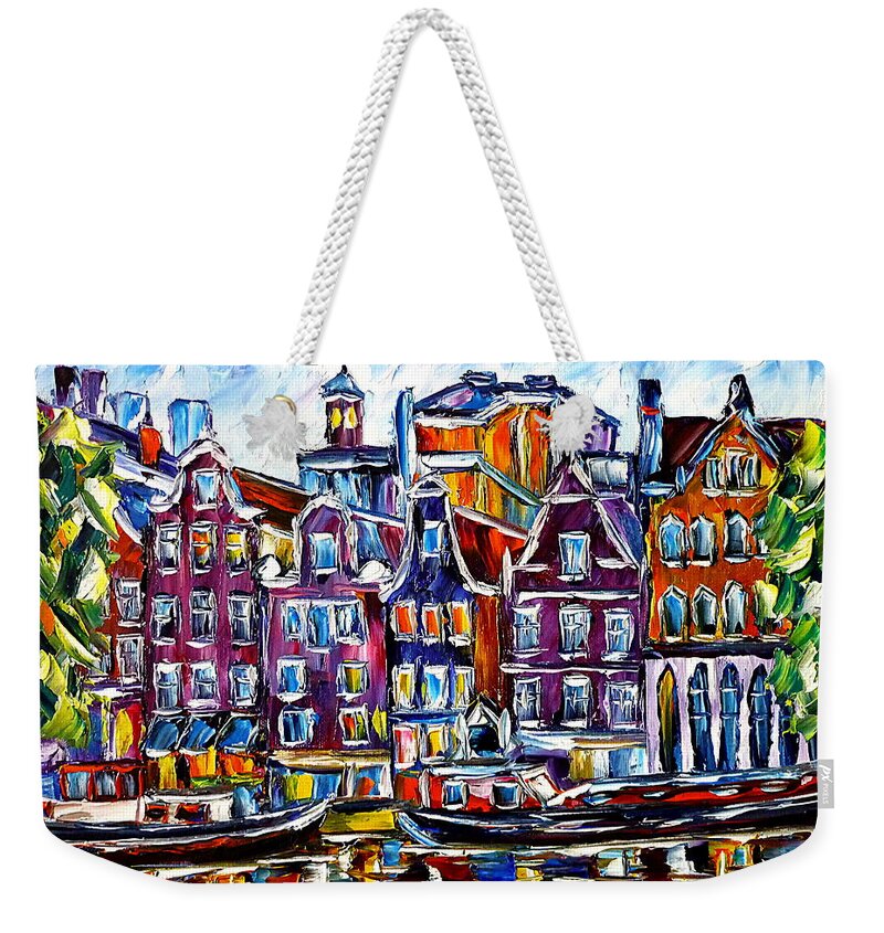 Beautiful Amsterdam Weekender Tote Bag featuring the painting The Houses Of Amsterdam by Mirek Kuzniar