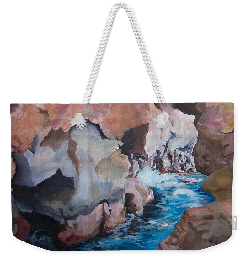 Ocean Weekender Tote Bag featuring the painting The Jumping off Place by Megan Collins