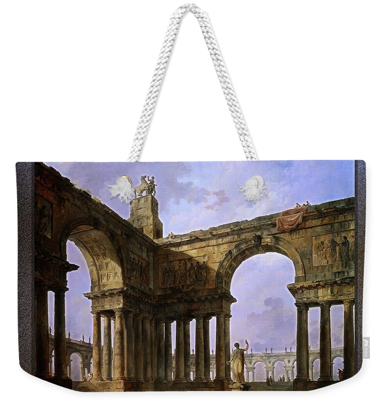 The Landing Place Weekender Tote Bag featuring the painting The Landing Place by Hubert Robert by Rolando Burbon