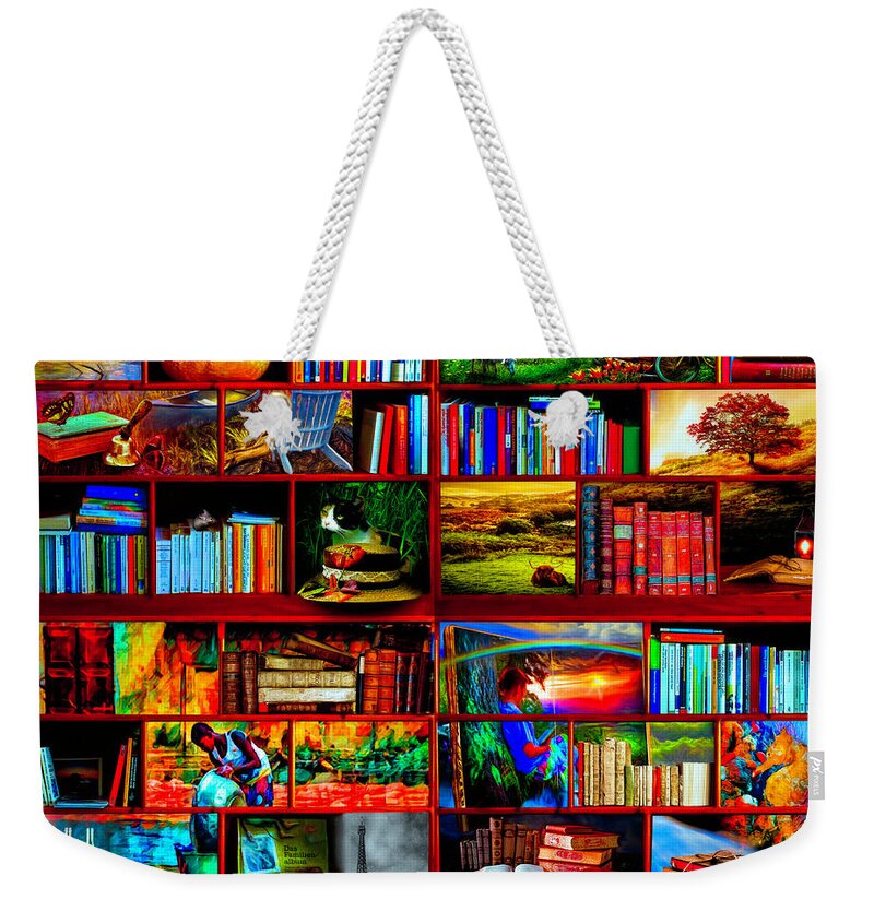 Boats Weekender Tote Bag featuring the digital art The Library The Travel Section by Debra and Dave Vanderlaan