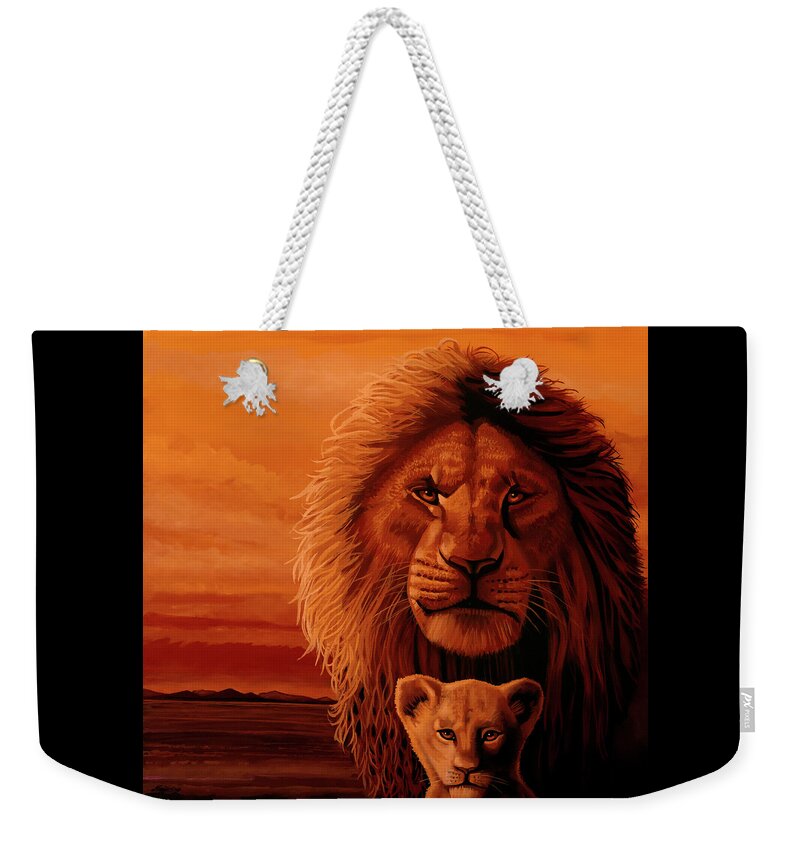 The Lion King Weekender Tote Bag featuring the painting The Lion King Painting by Paul Meijering