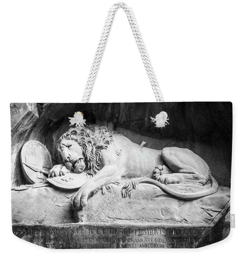 Europe Weekender Tote Bag featuring the photograph The Lion of Lucerne by Mary Lee Dereske
