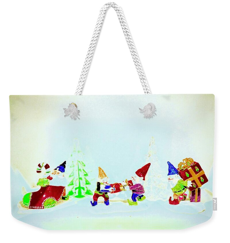 Still Life Weekender Tote Bag featuring the mixed media Santa Is Packing His Sleigh by Alida M Haslett