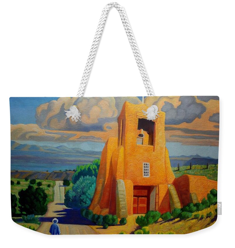 Santa Fe Weekender Tote Bag featuring the painting The Long Road to Santa Fe by Art West