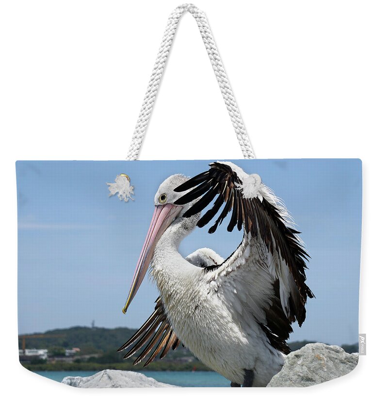Pelicans Australia  Weekender Tote Bag featuring the digital art The love of pelicans 02 by Kevin Chippindall
