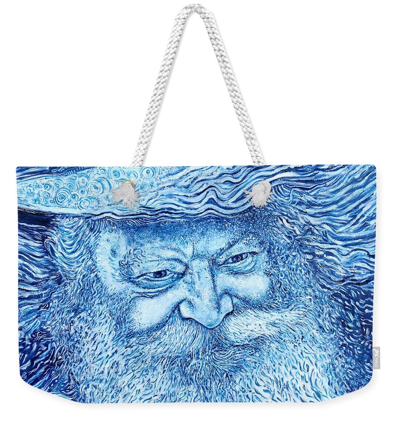 Rabbi Weekender Tote Bag featuring the painting The Lubavitcher Rebbe Blue by Yom Tov Blumenthal