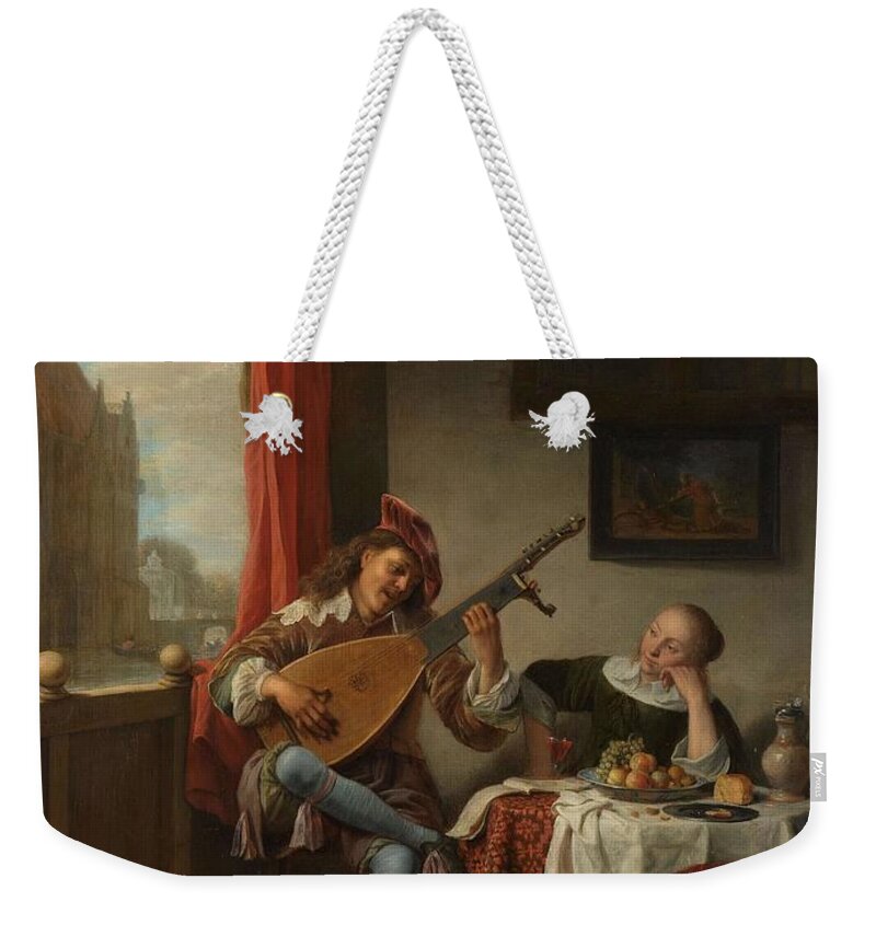 Hendrick Martensz. Sorgh Weekender Tote Bag featuring the painting The Lutenist. Lute Player. by Hendrick Martensz Sorgh