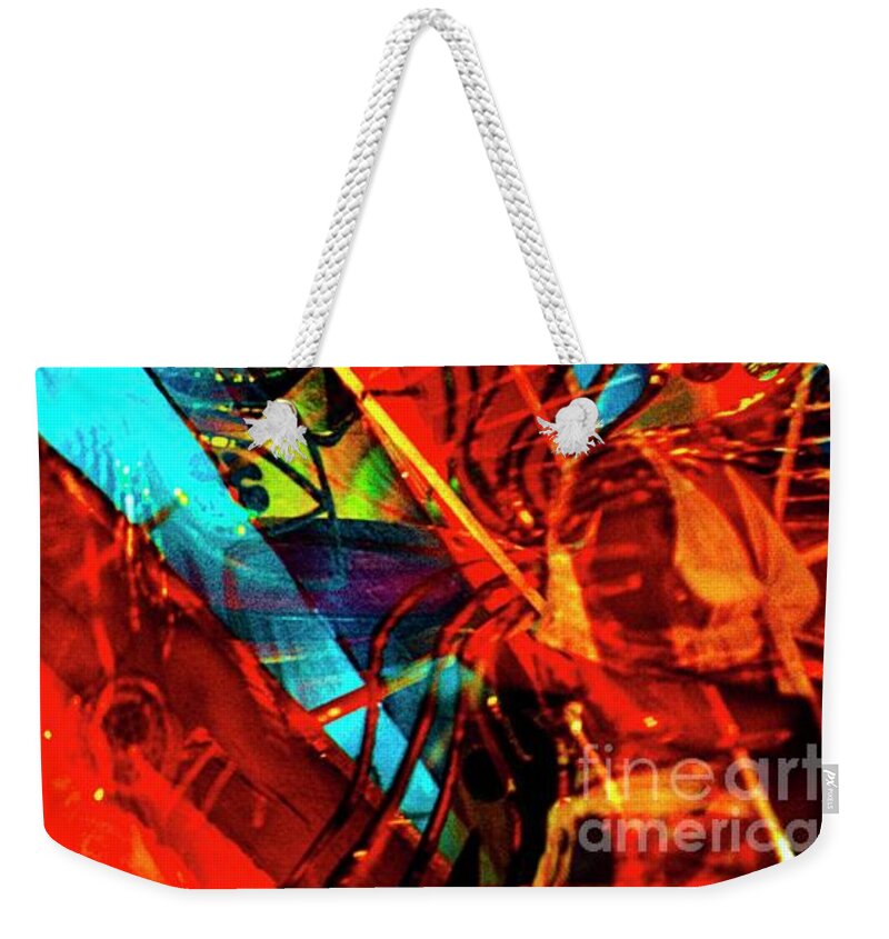 Abstract Weekender Tote Bag featuring the mixed media The Moveable Eternal Feast by Elena Gantchikova