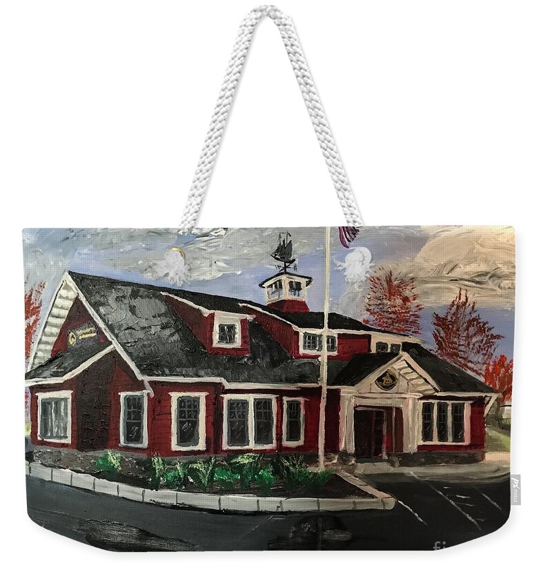 #newburyportbank Weekender Tote Bag featuring the painting The New Dover, NH Branch by Francois Lamothe
