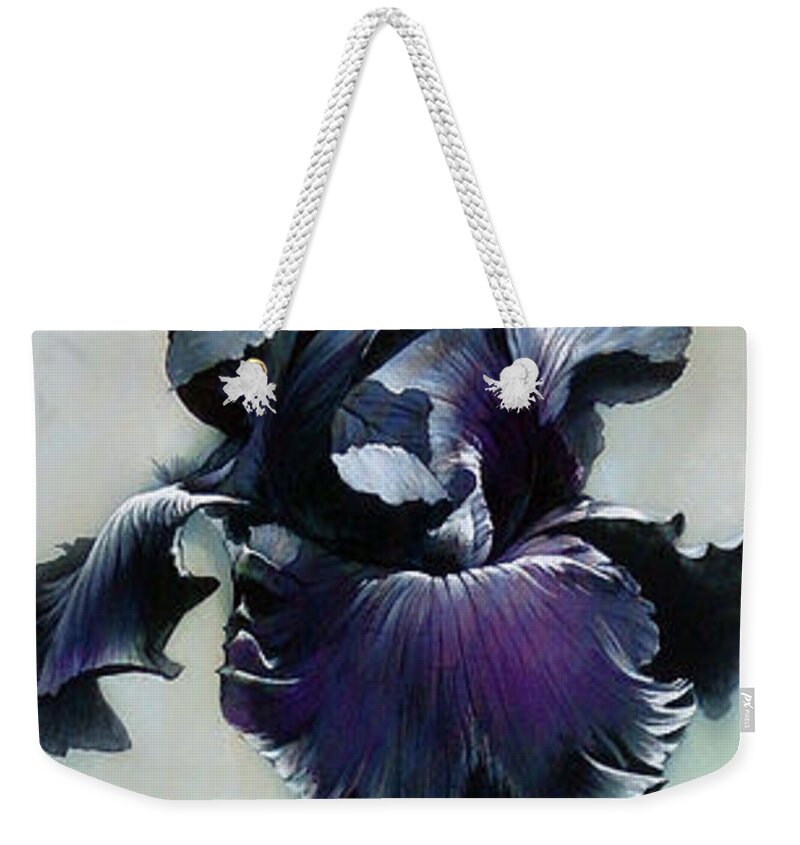 Russian Artists New Wave Weekender Tote Bag featuring the painting The Night. Black Iris by Alina Oseeva