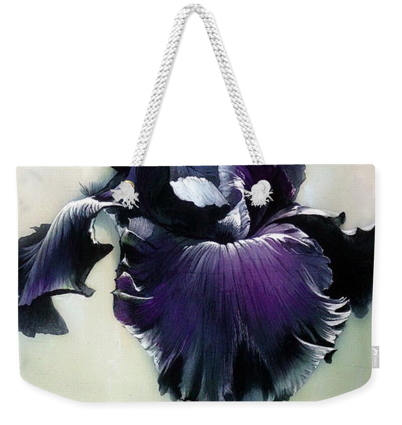 Russian Artists New Wave Weekender Tote Bag featuring the painting The Night. Black Iris Fragment by Alina Oseeva