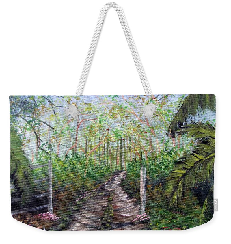 Path Weekender Tote Bag featuring the painting The Path by Gloria E Barreto-Rodriguez