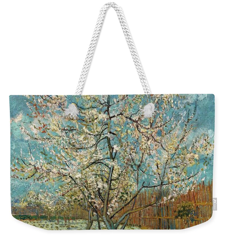 Oil On Canvas Weekender Tote Bag featuring the painting The Pink Peach Tree. by Vincent van Gogh -1853-1890-
