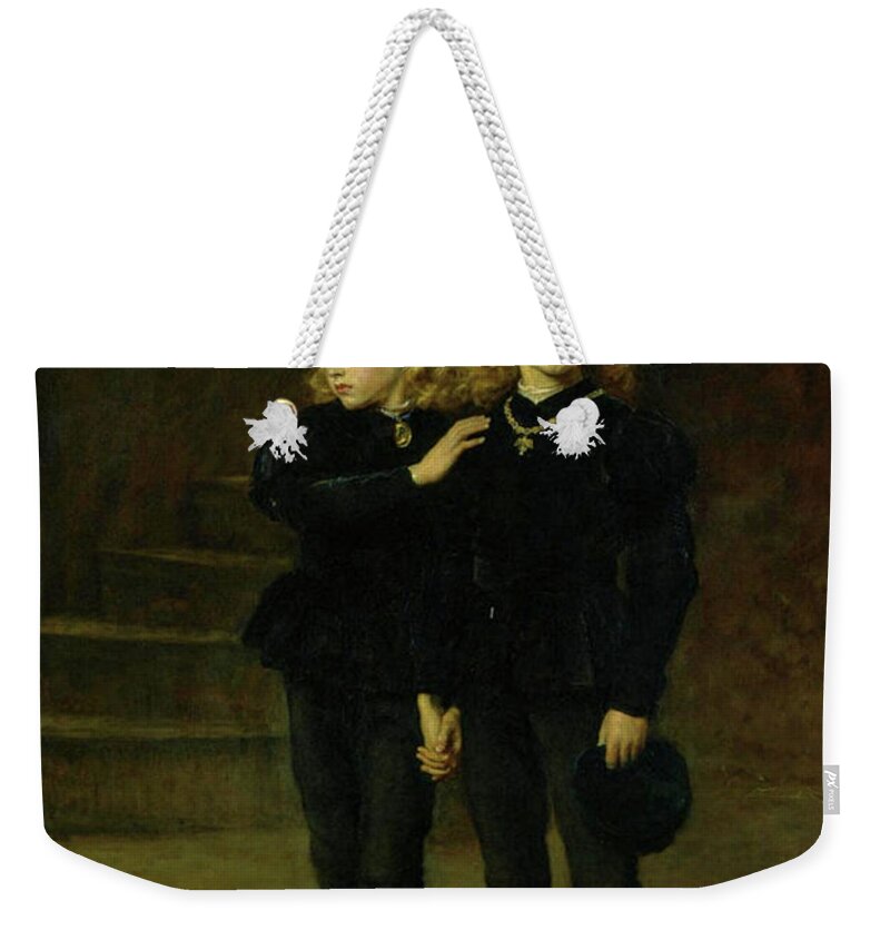 John Everett Millais Weekender Tote Bag featuring the painting The Princes in the Tower by John Everett Millais