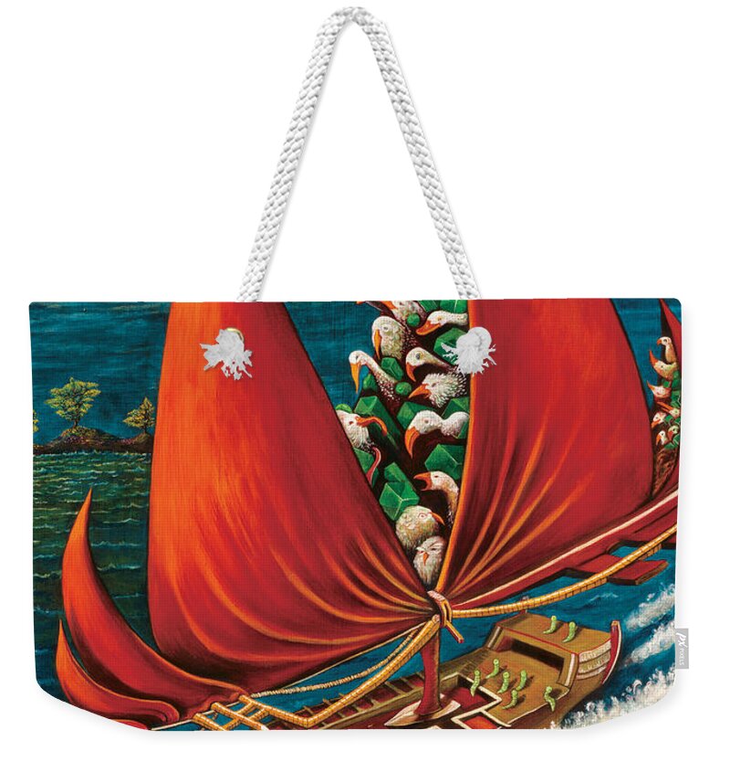 Boat Weekender Tote Bag featuring the painting The Pulsation Station by Yom Tov Blumenthal