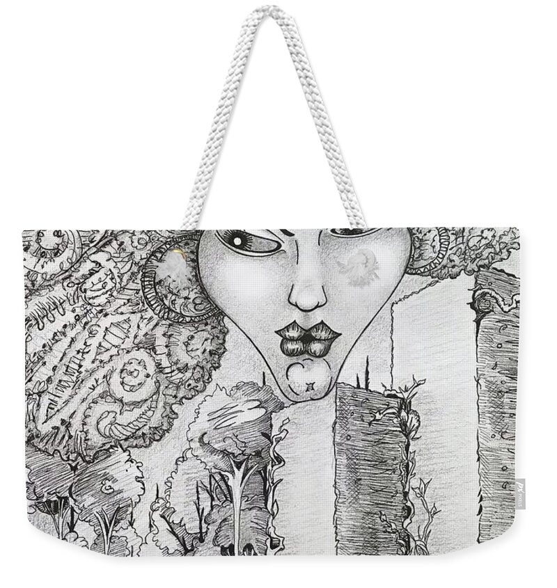  Weekender Tote Bag featuring the drawing The Queen of Oz by Judy Henninger