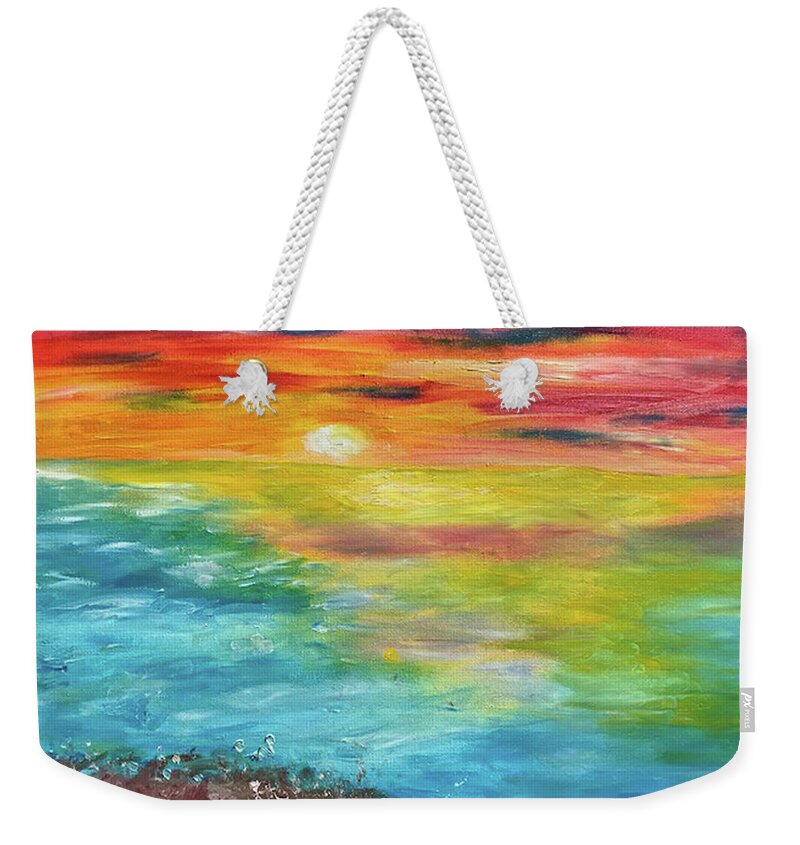Rainbow Weekender Tote Bag featuring the painting The Rainbow Sunset by Susan Grunin