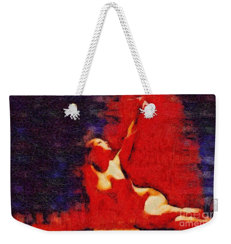 Abstract Weekender Tote Bag featuring the digital art The Reach by Humphrey Isselt
