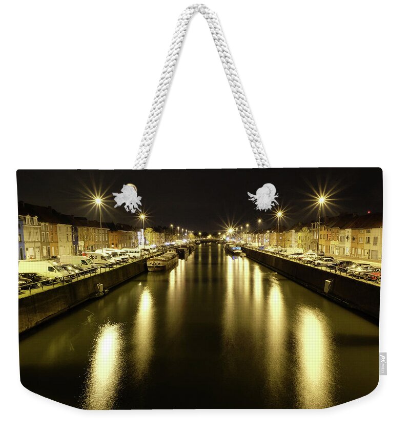 Night Weekender Tote Bag featuring the photograph The River At Night by Inge Elewaut