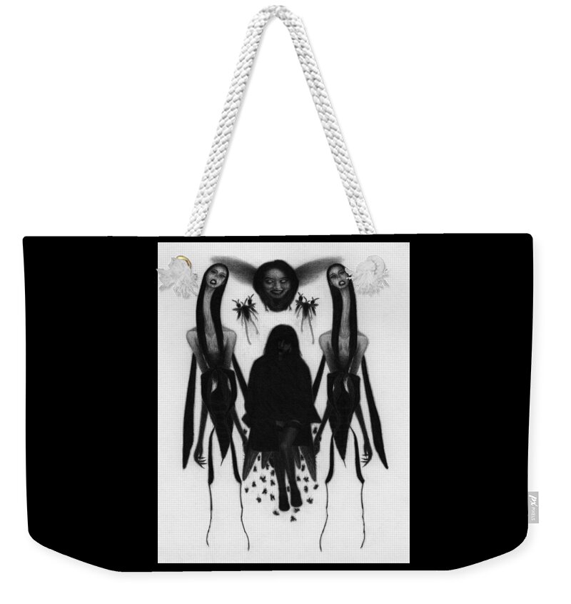 Horror Weekender Tote Bag featuring the drawing The Stinging Women - Artwork by Ryan Nieves