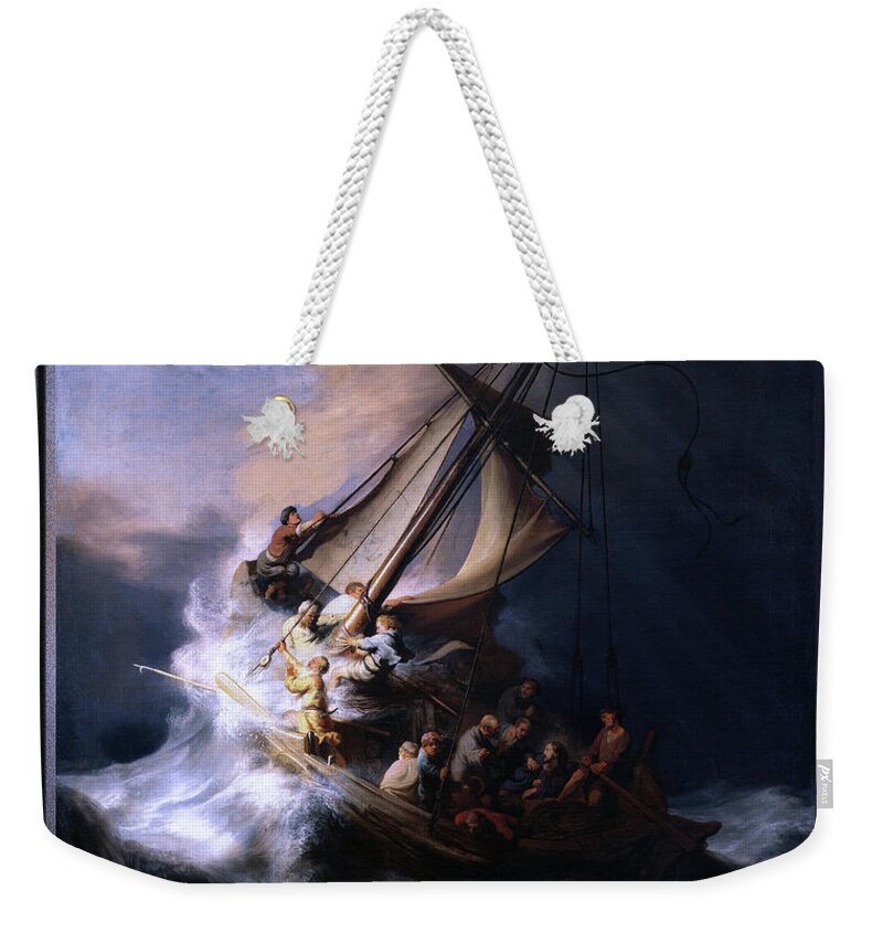 The Storm On The Sea Of Galilee Weekender Tote Bag featuring the digital art The Storm on the Sea of Galilee by Rembrandt van Rijn by Rolando Burbon