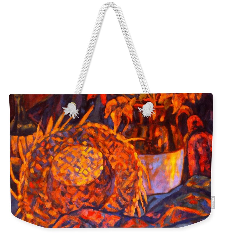 Straw Hat Weekender Tote Bag featuring the painting The Straw Hat by Kendall Kessler