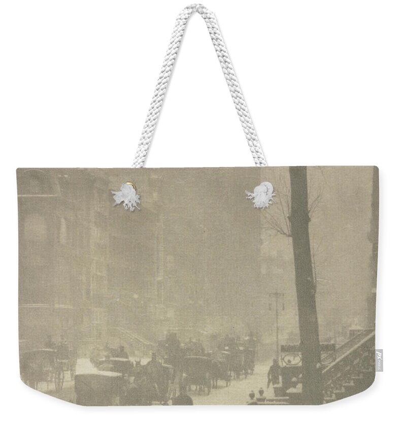 The Street Weekender Tote Bag featuring the photograph The Street, Design for a Poster by Alfred Stieglitz